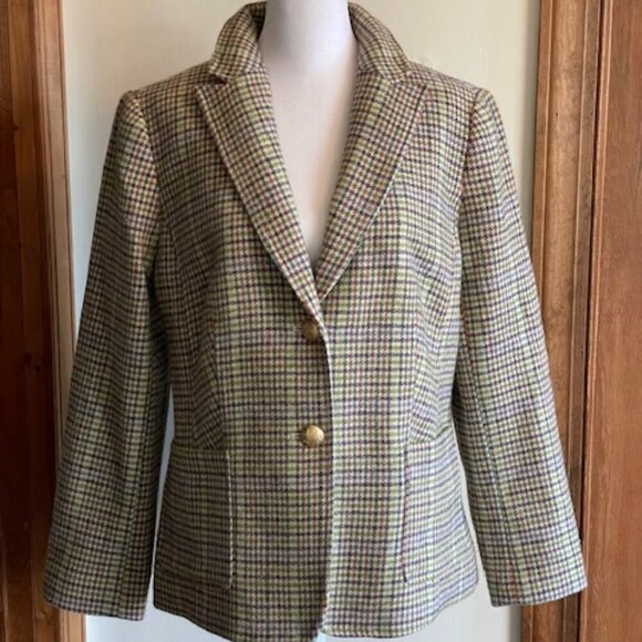 TALBOTS Classic Shetland Blazer Morning Plaid Orange, Blue, Green 12P - Picture 3 of 17